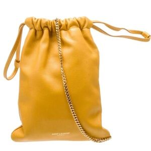 AUTH Saint Laurent Leather Mini Drawstring Bucket Shoulder Bag
